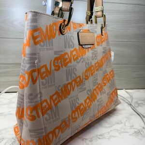 Steve Madden Beige and Orange Logo Tote
